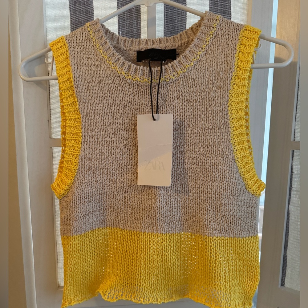 ZARA Yellow and Beige Knit Tank Top